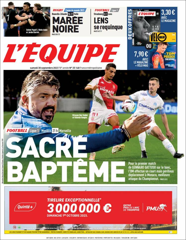 Portada de L'Equipe (Francia)