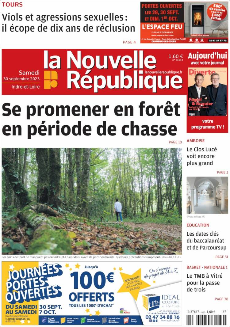 Portada de La Nouvelle Republique (Francia)