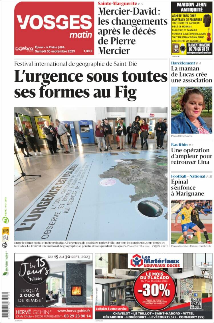 Portada de Vosges Matin (Francia)