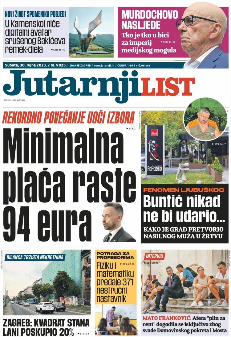 Portada de Jutarnji List (Croacia)