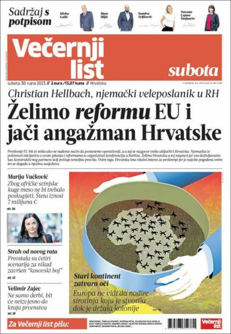 Portada de Večernji (Croacia)