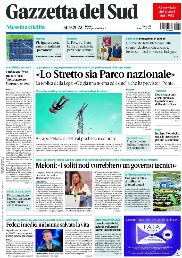 Portada de Gazzetta del Sud (Italia)