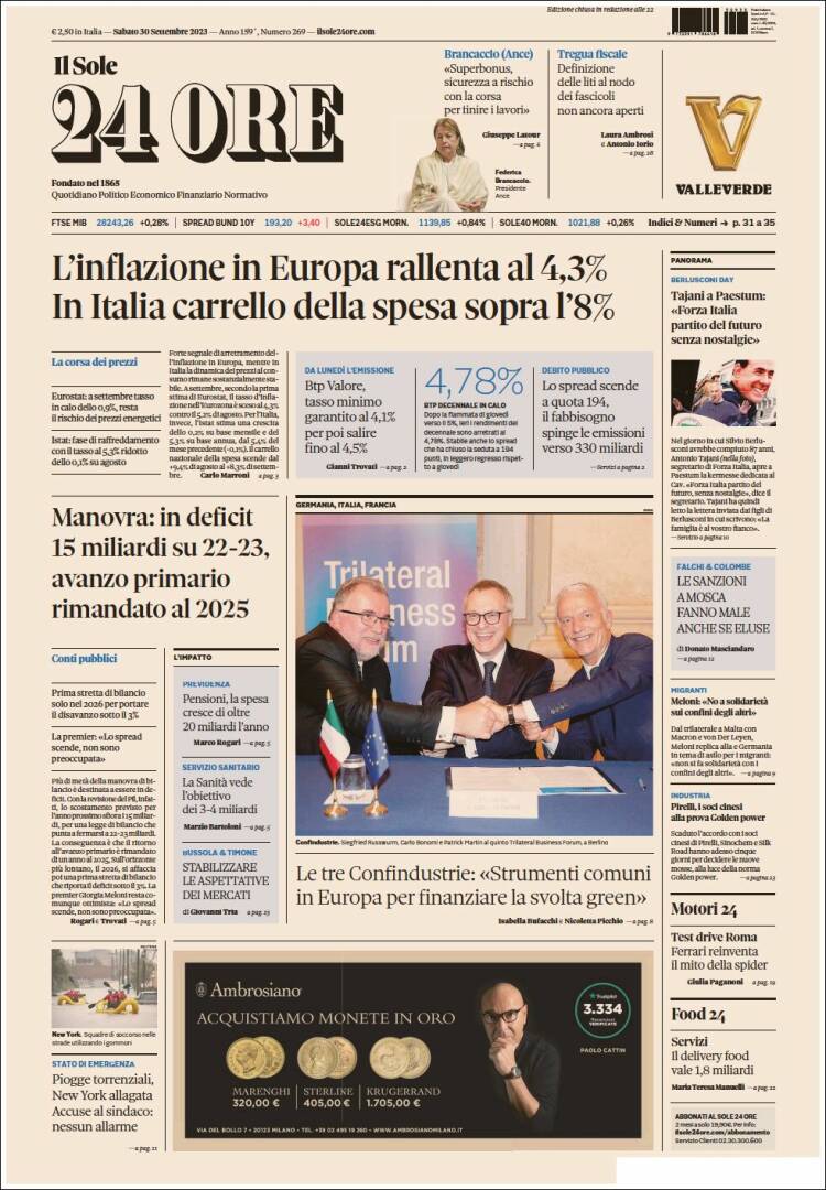Portada de Il Sole 24 ORE (Italia)