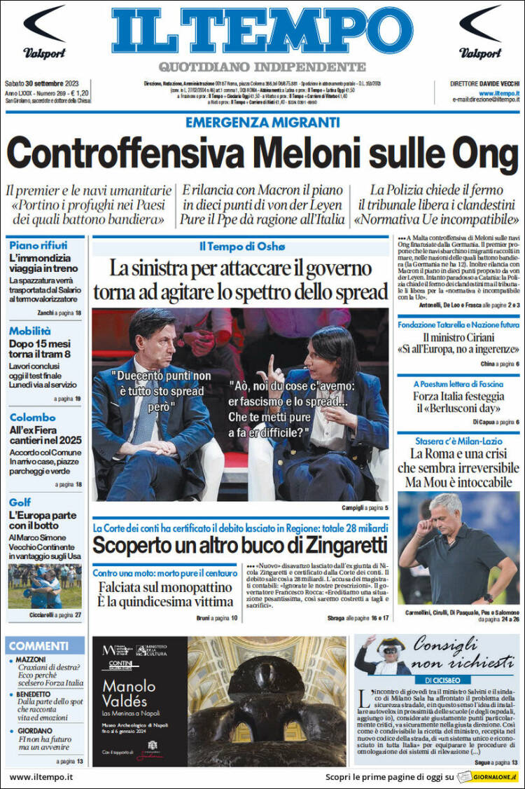 Portada de Il Tempo (Italia)