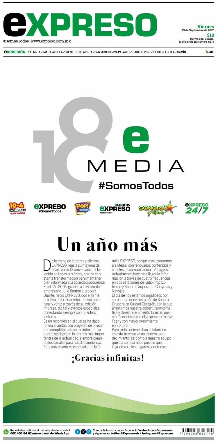 Portada de Expreso (M&eacute;xico)
