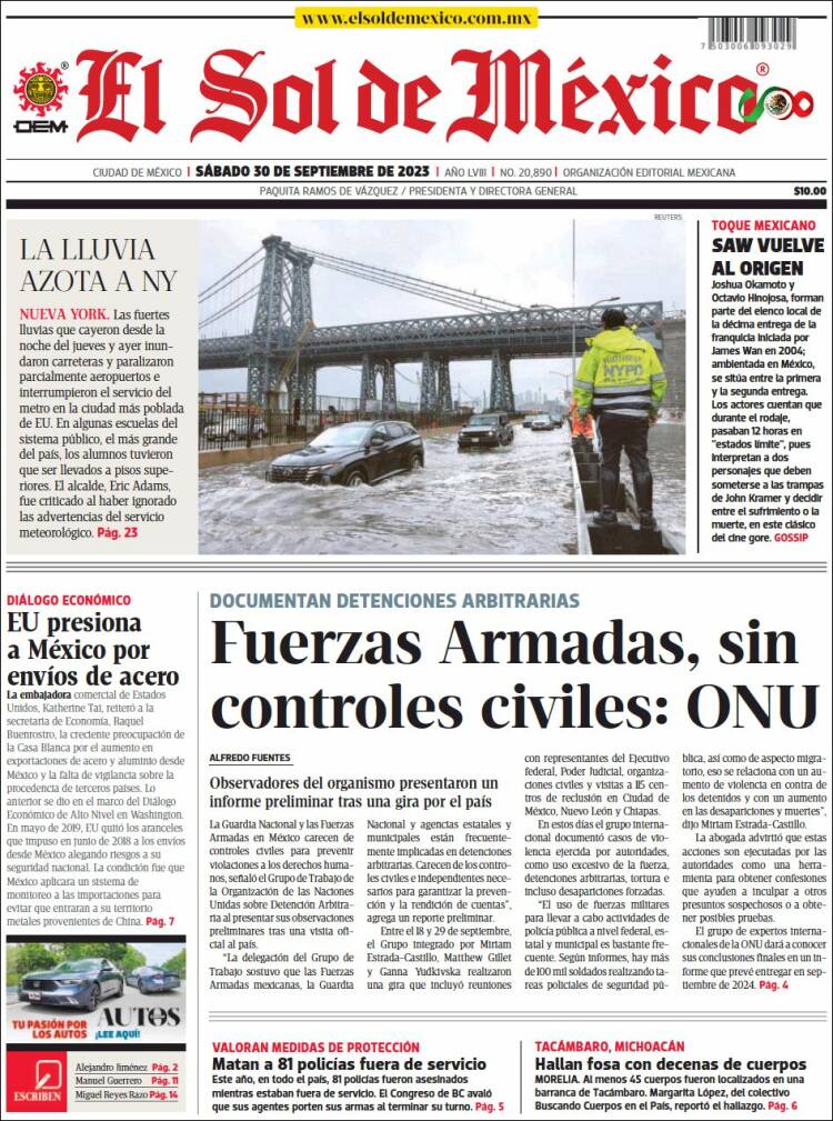 Portada de El Sol de México (M&eacute;xico)