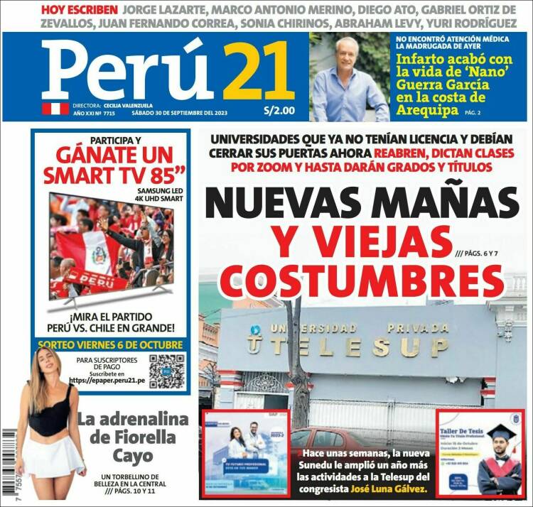 Portada de Perú 21 (Per&uacute;)