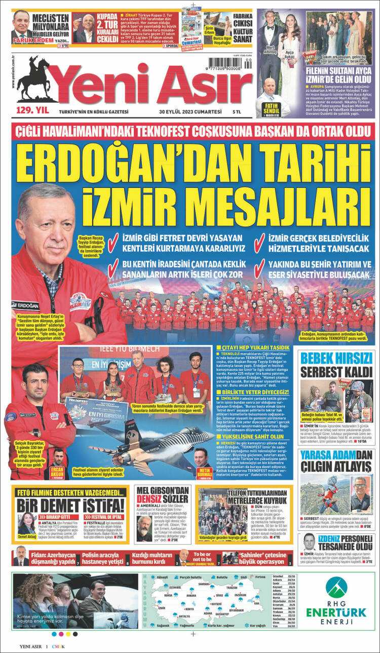 Portada de Yeni Asır (Turqu&iacute;a)