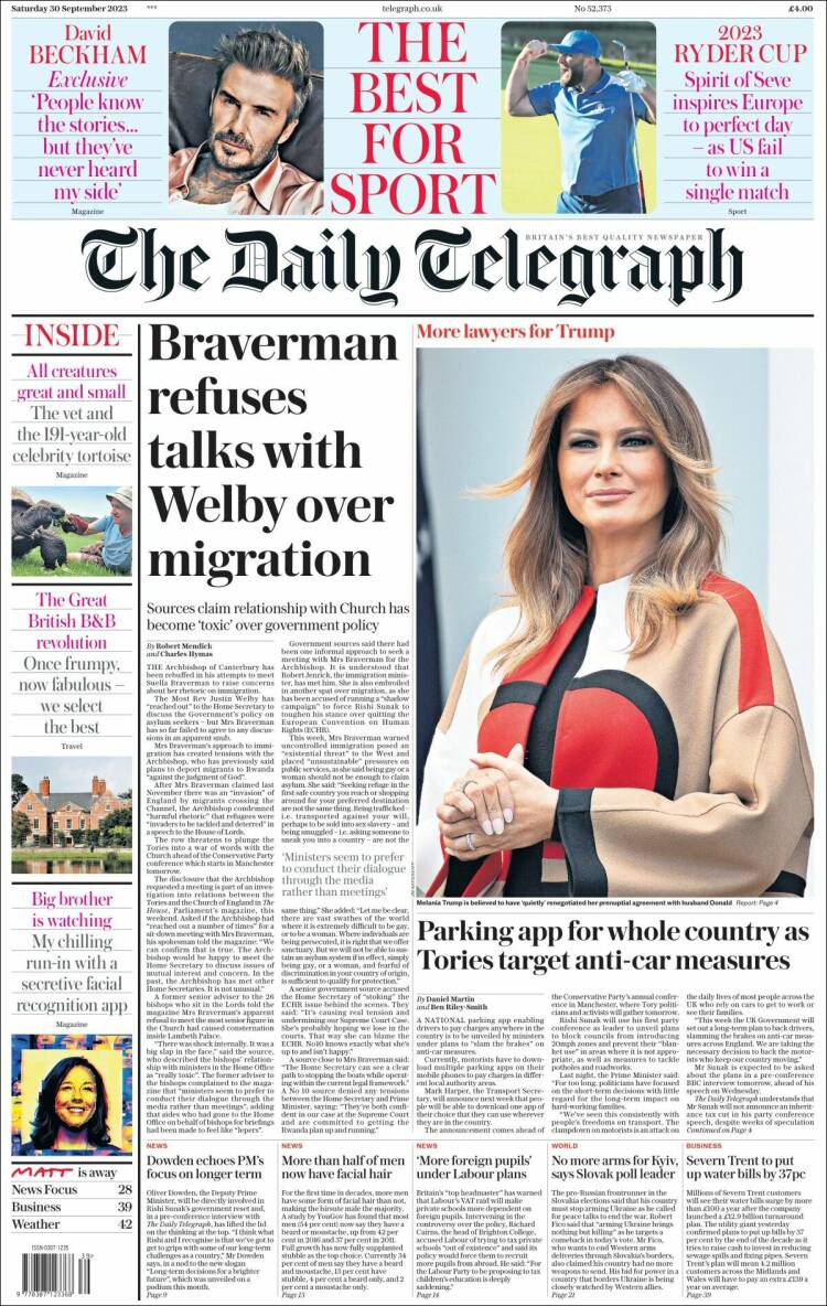 Portada de Daily Telegraph (Reino Unido)