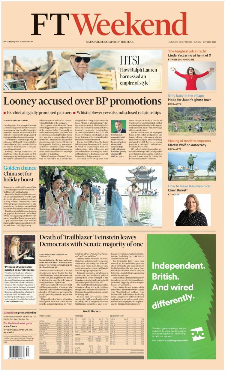 Portada de Financial Times (Reino Unido)