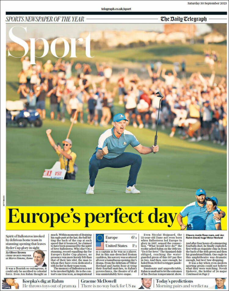 Portada de Telegraph Sport (Reino Unido)