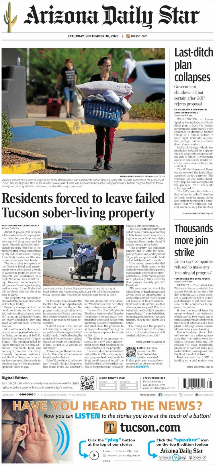 Portada de Arizona Daily Star (USA)