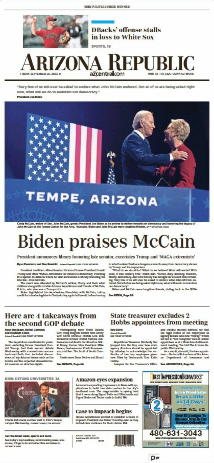 Portada de Arizona Republic News (USA)