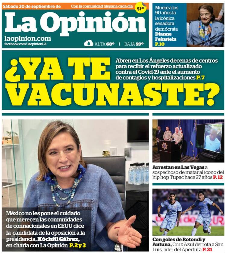 Portada de La Opinión (USA)