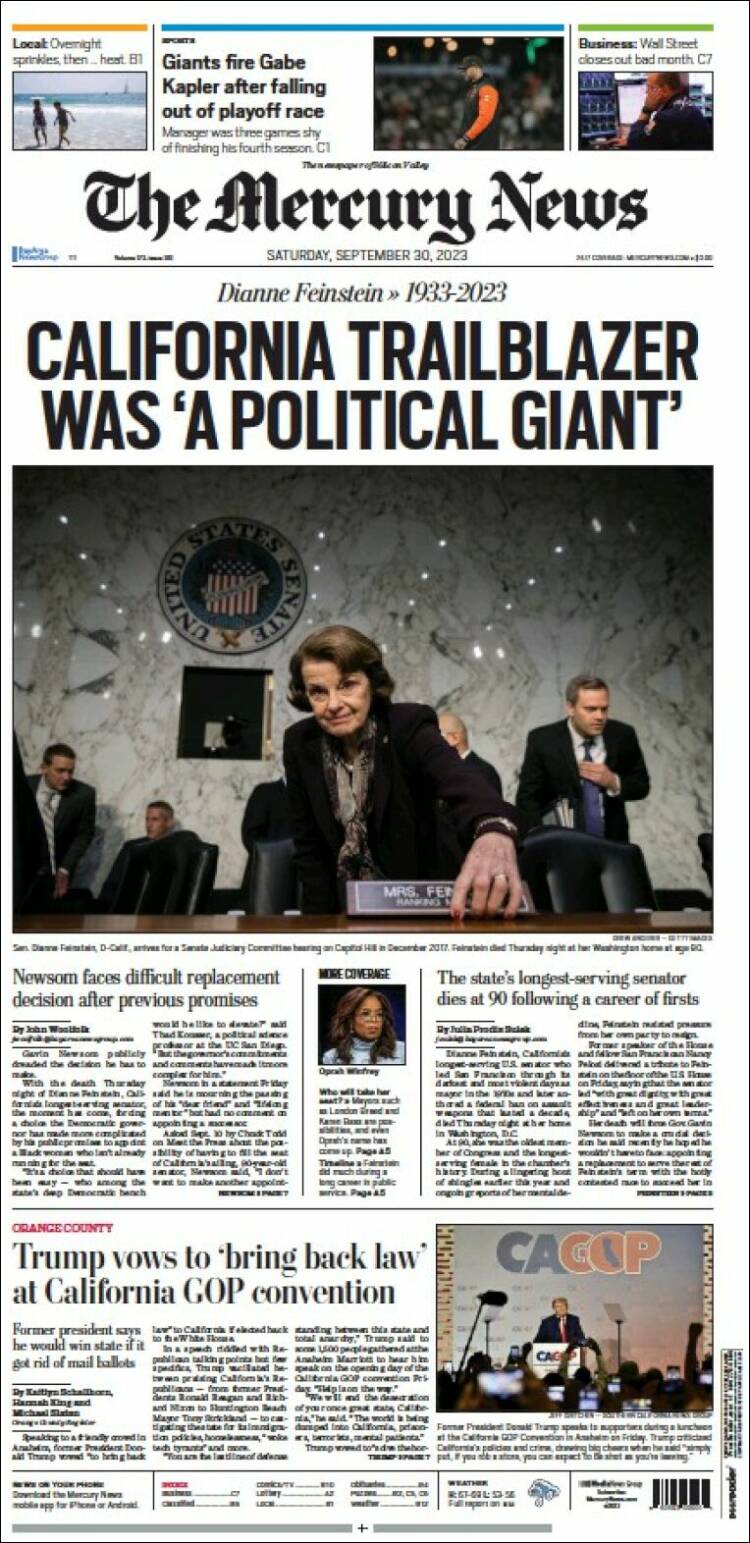 Portada de San Jose Mercury News (USA)