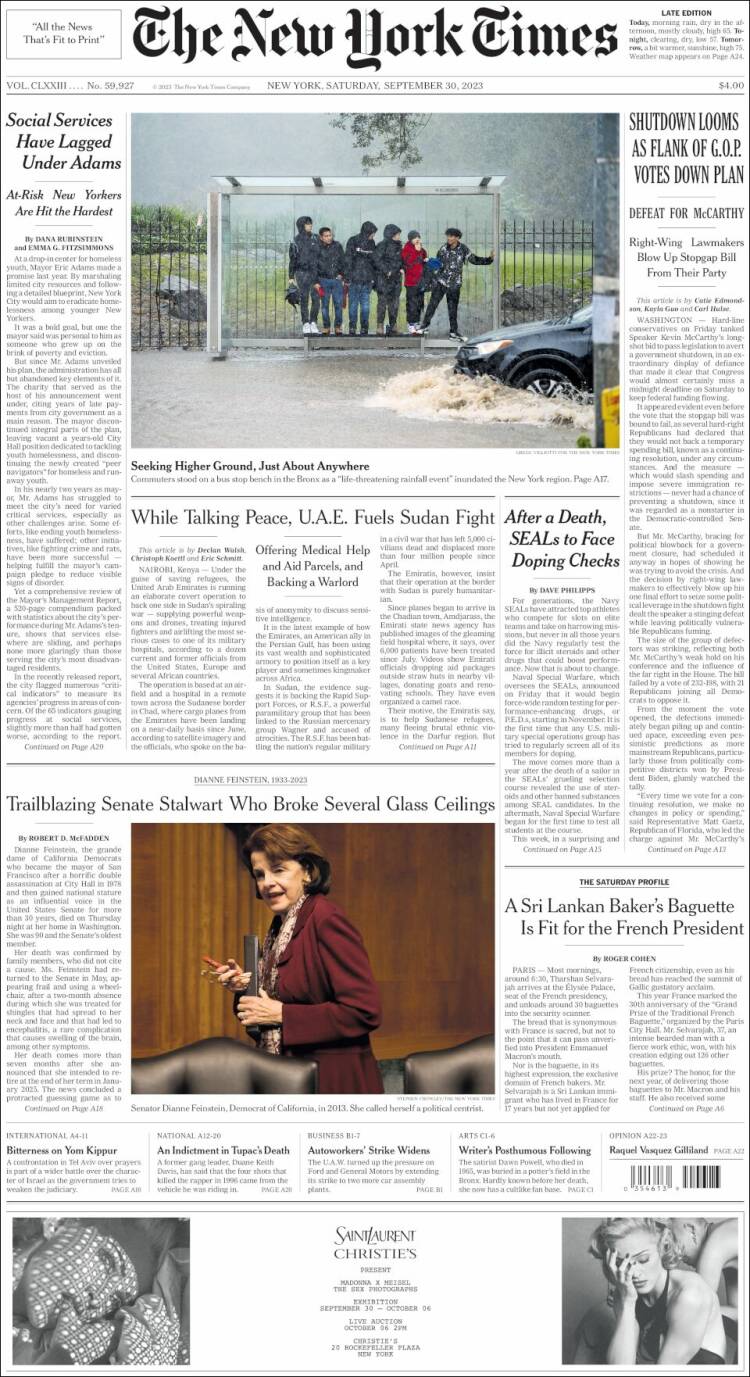 Portada de New York Times (USA)