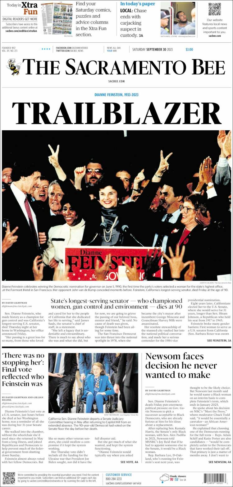 Portada de The Sacramento Bee (USA)