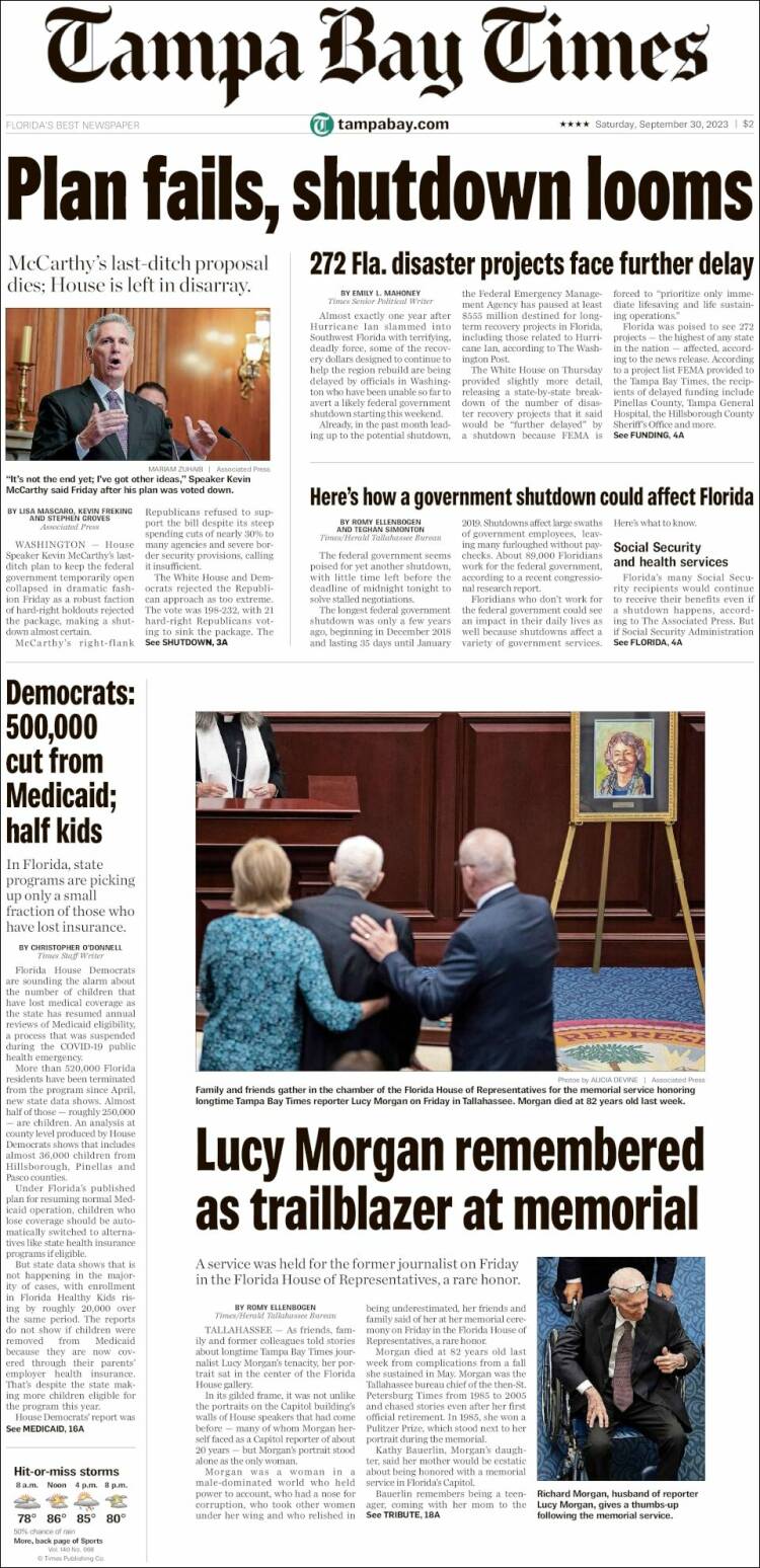 Portada de Tampa Bay Times (USA)