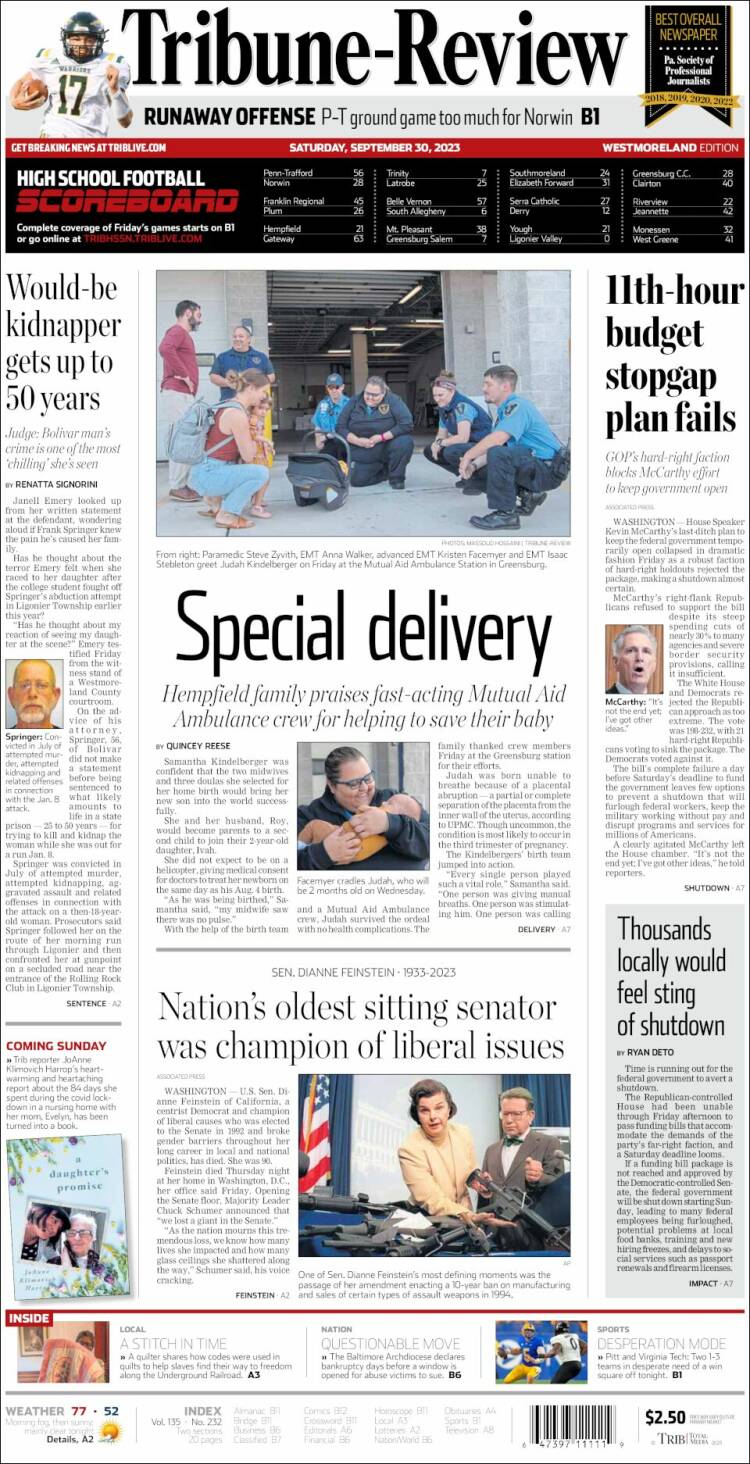 Portada de Tribune-Review (USA)
