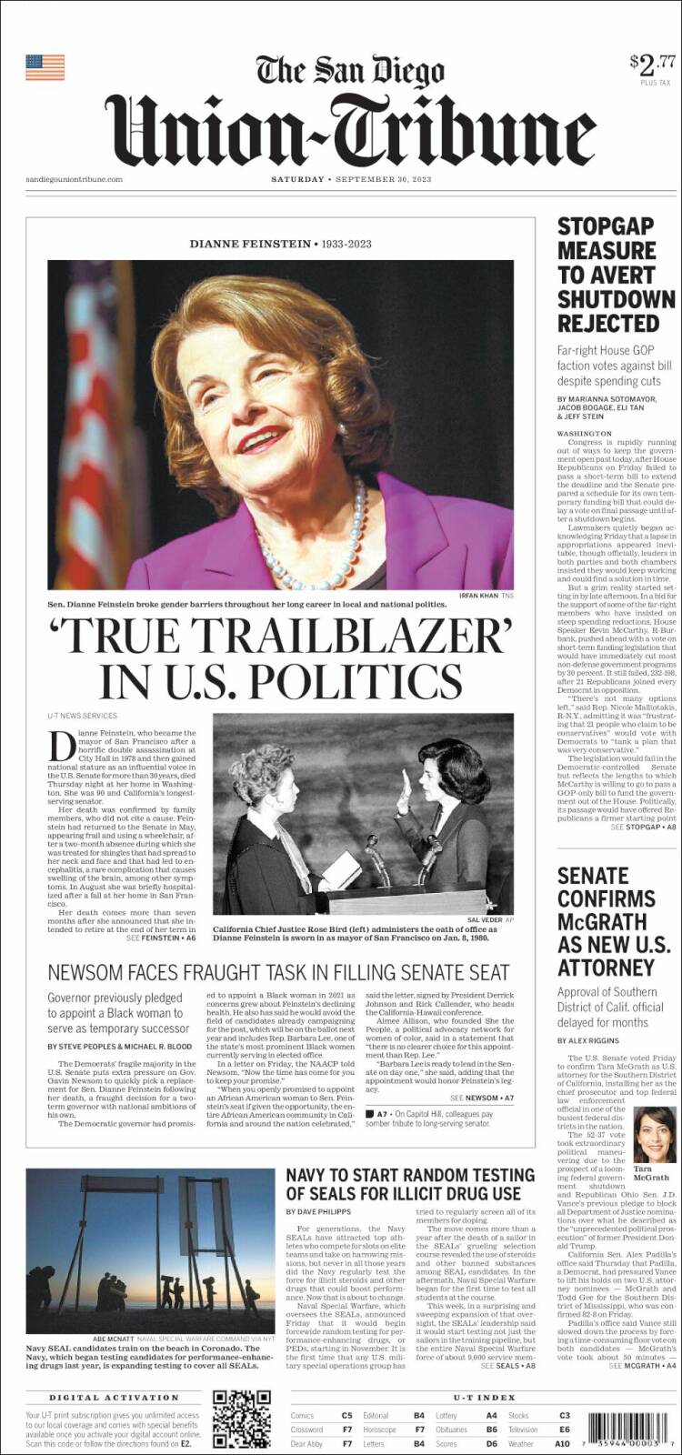 Portada de The San Diego Union-Tribune (USA)
