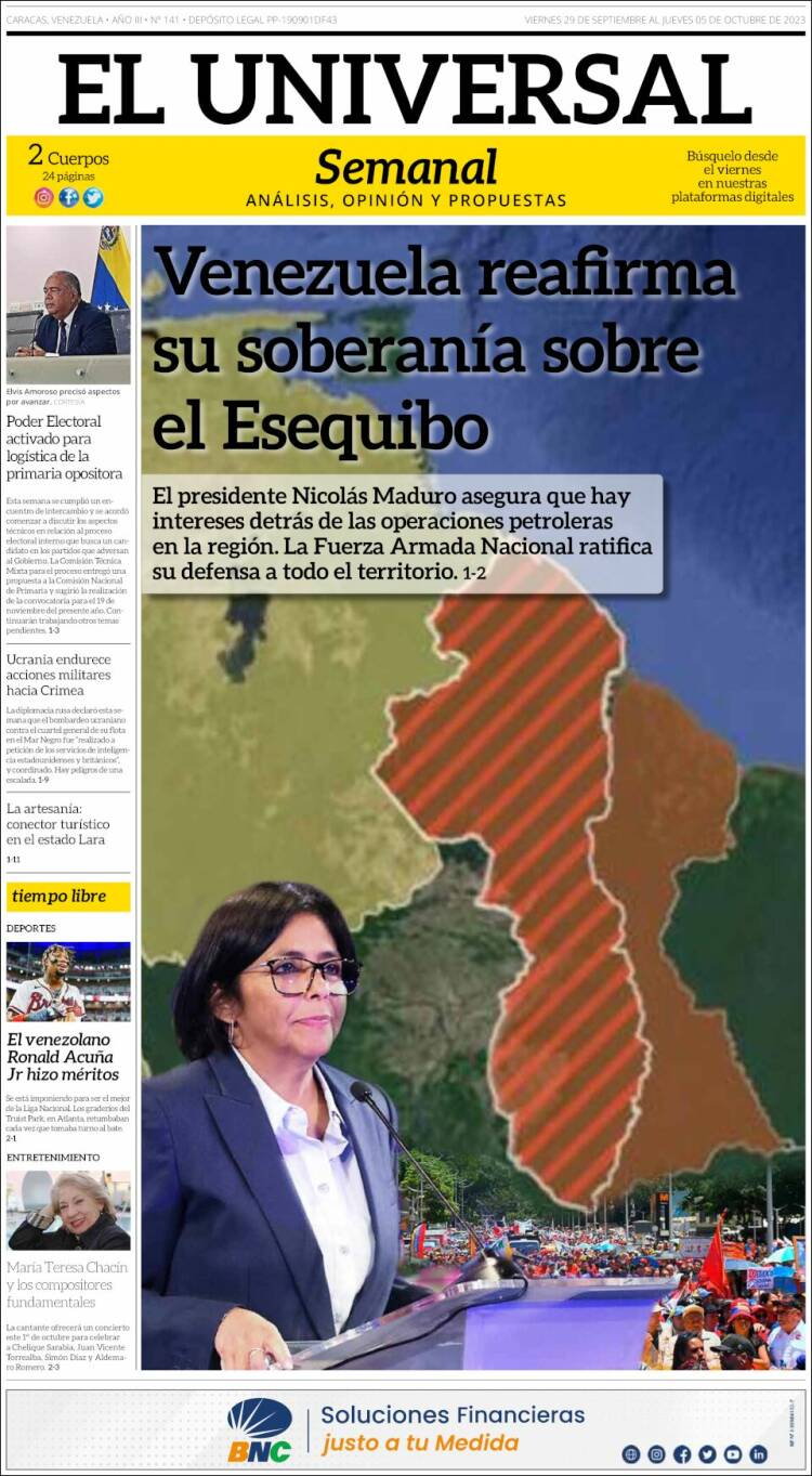 Portada de Universal (Venezuela)