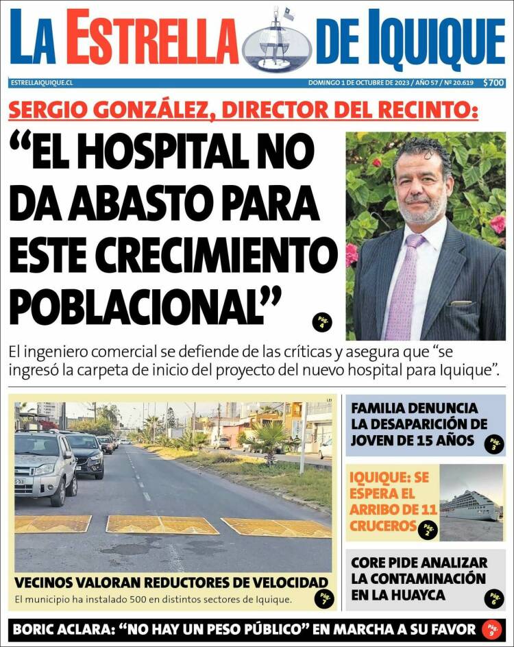 Portada de La Estrella de Iquique (Chile)