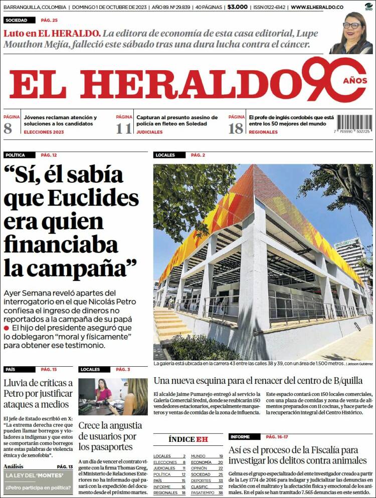 Portada de El Heraldo (Colombia)
