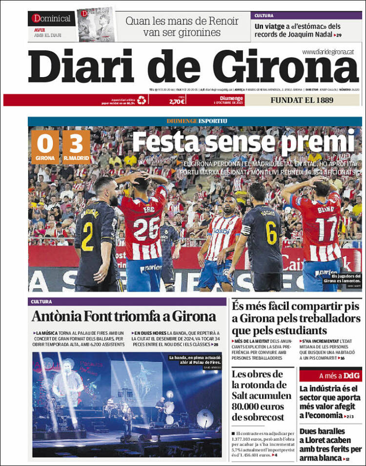 Portada de Diari de Girona (España)