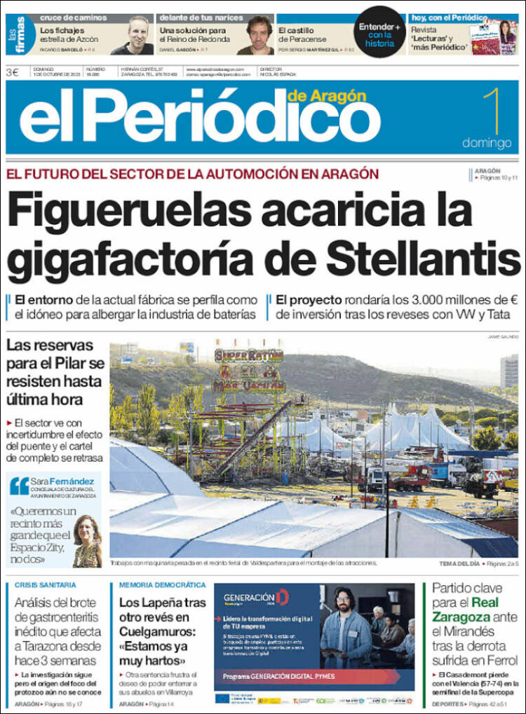 Portada de El Periódico de Aragón (España)