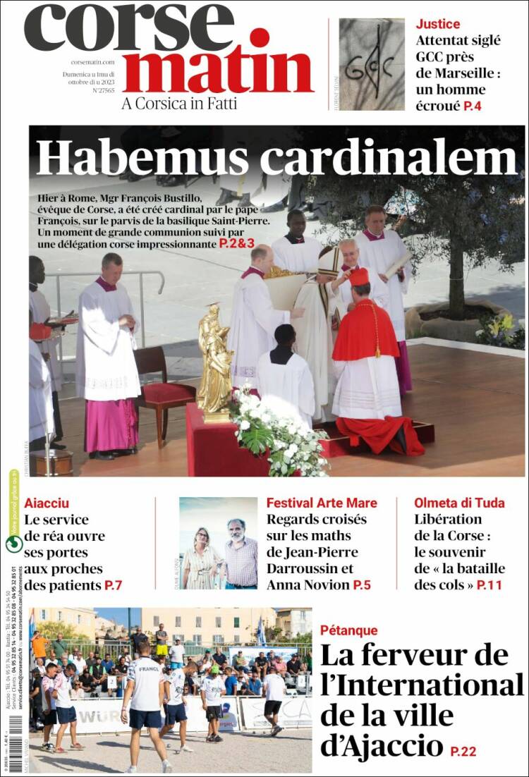 Portada de Corse-Matin (Francia)