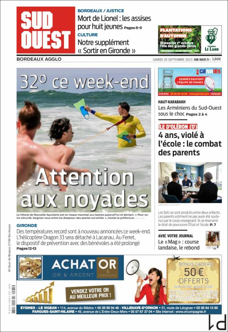 Portada de Sud Ouest (Francia)