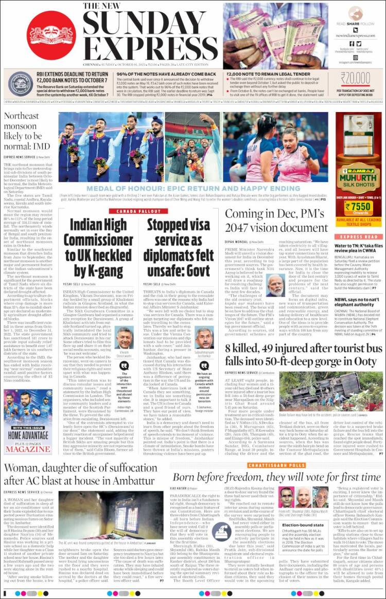 Portada de New Indian Express (India)
