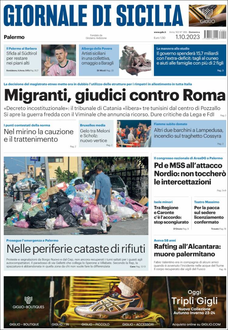 Portada de Giornale di Sicilia (Italie)