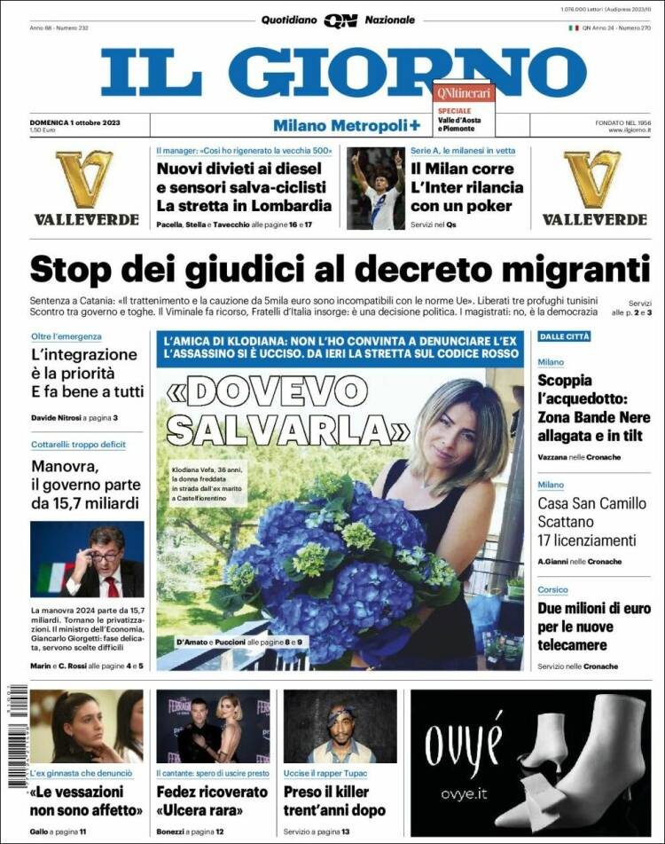 Portada de Il Giorno (Italie)