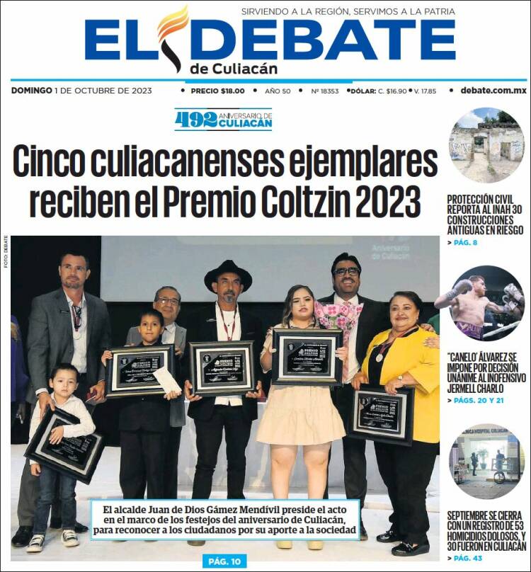 Portada de El Debate de Culiacán (México)