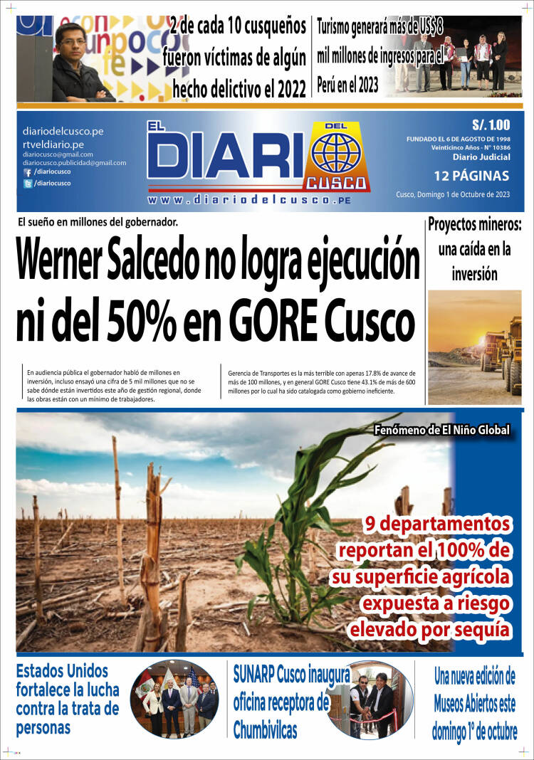Portada de El Diario del Cusco (Per&uacute;)