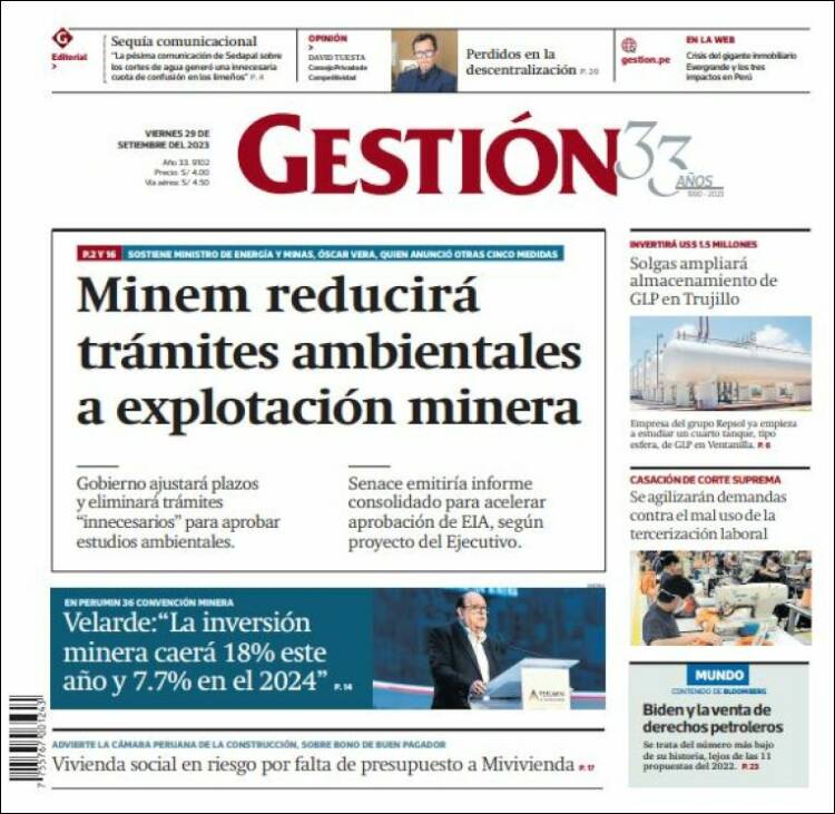 Portada de Diario Gestión (Per&uacute;)