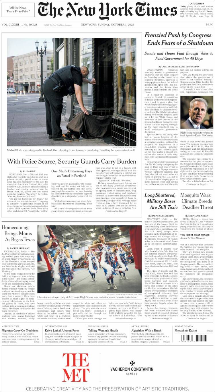 Portada de New York Times (USA)