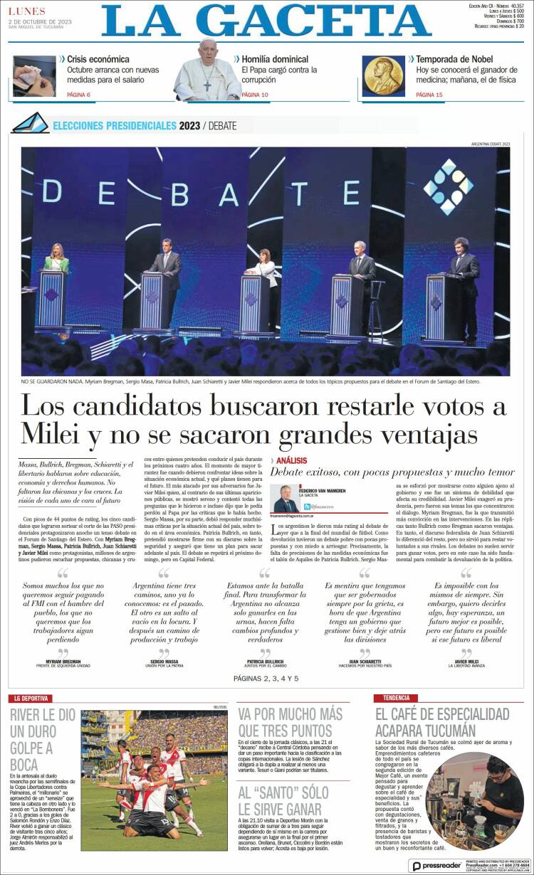 Portada de La Gaceta (Argentina)