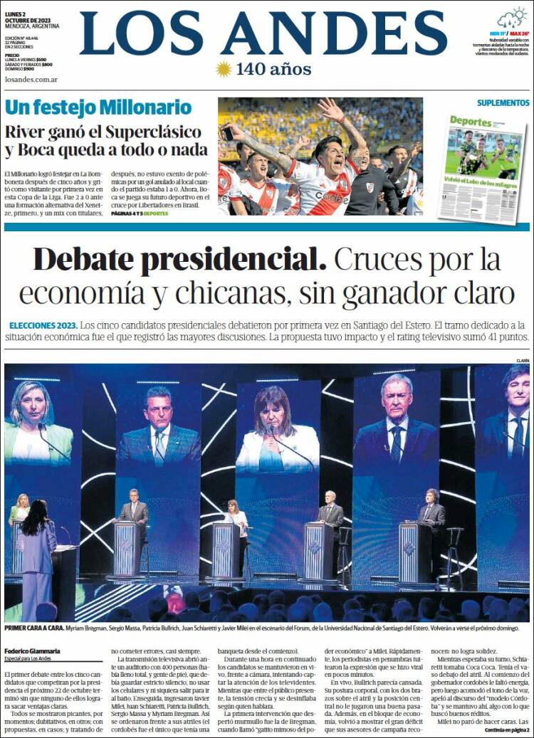 Portada de Los Andes - Mendoza (Argentina)