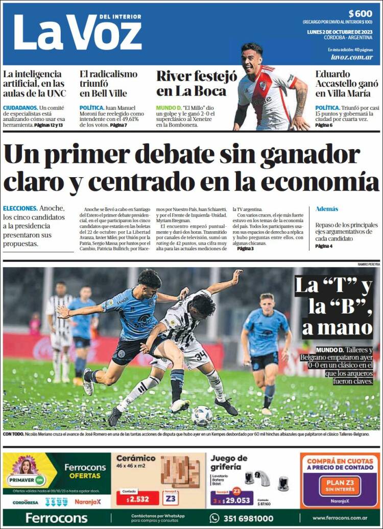 Portada de La Voz del Interior (Argentina)