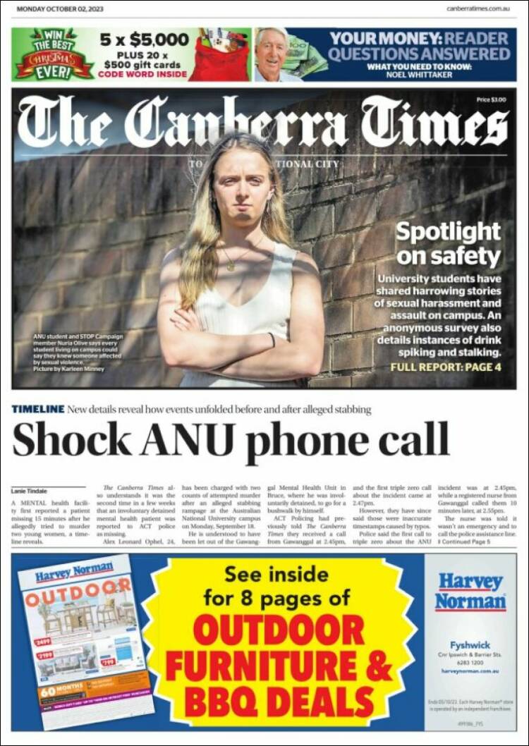 Portada de The Canberra Times (Australia)