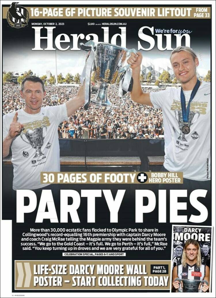 Portada de Herald Sun (Australia)