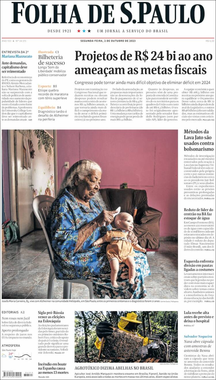 Portada de Folha de São Paulo (Brasil)