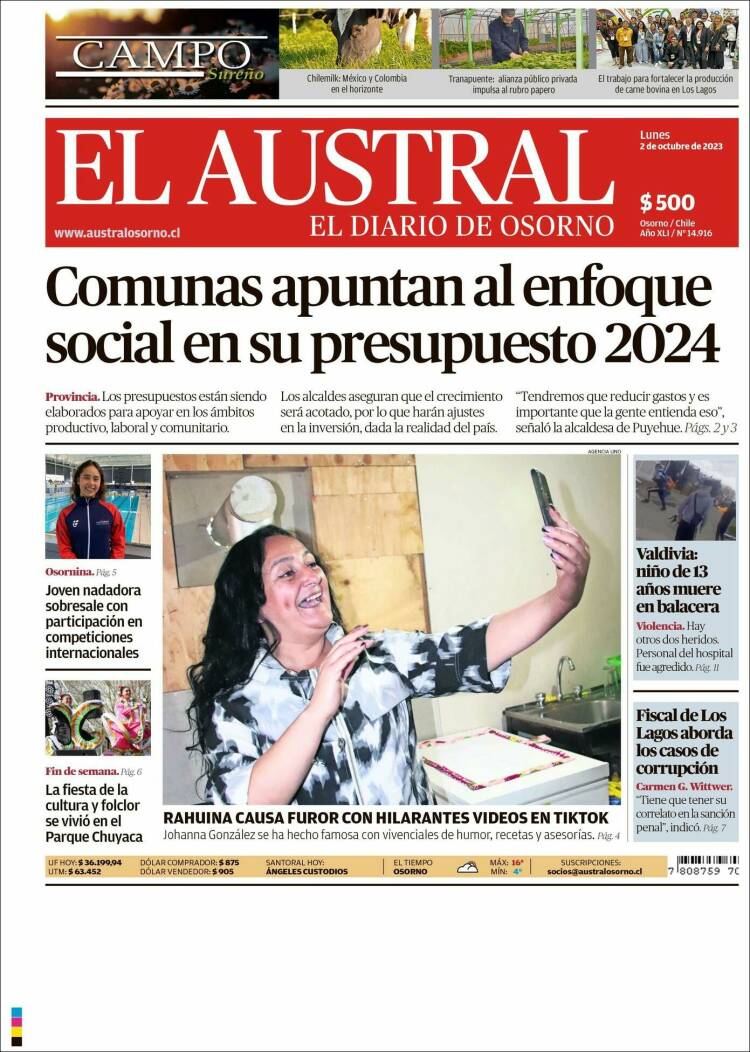 Portada de El Austral de Osorno (Chile)