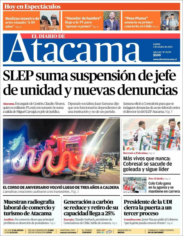 Portada de Diario de Atacama (Chile)