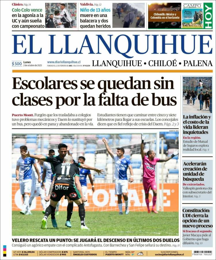 Portada de El Llanquihue (Chile)