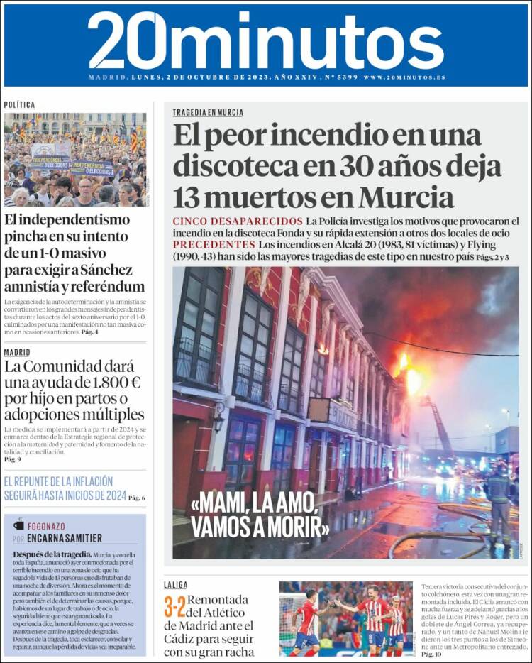 Portada de 20 Minutos - Madrid (España)