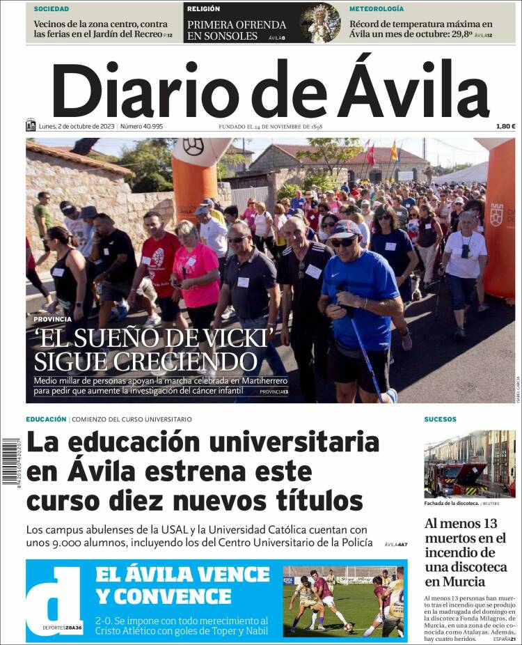 Portada de Diario de Ávila (España)