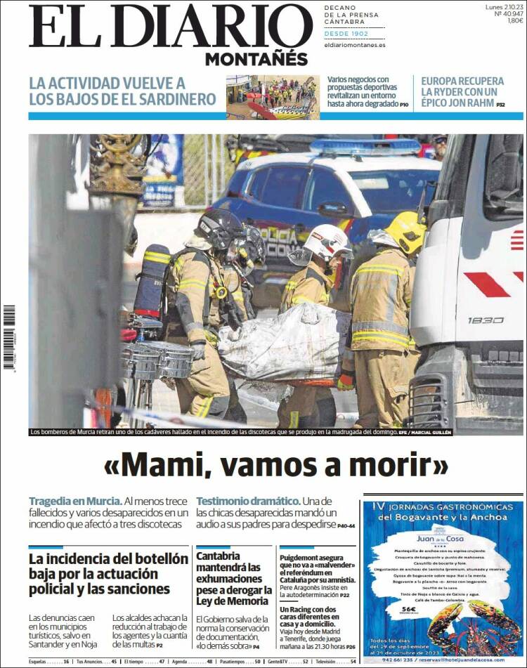 Portada de El Diario Montañés (España)